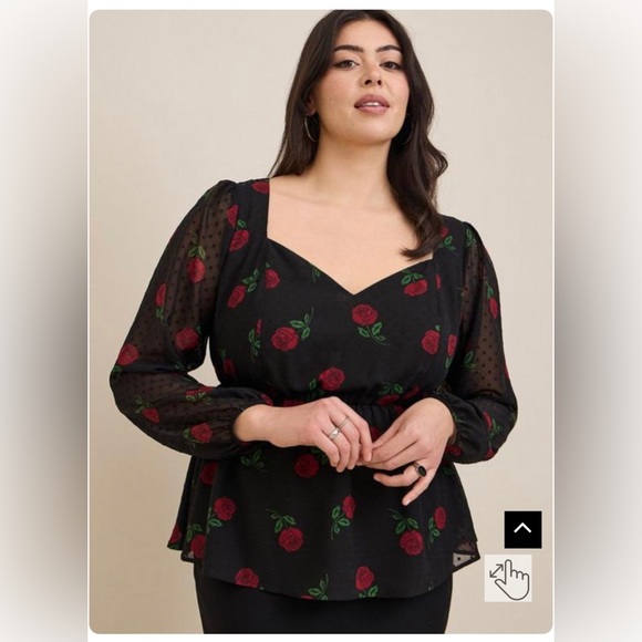 Peplum Chiffon Clip Dot Puff Sleeve 🔝 by torrid Size 3x - Picture 5 of 7